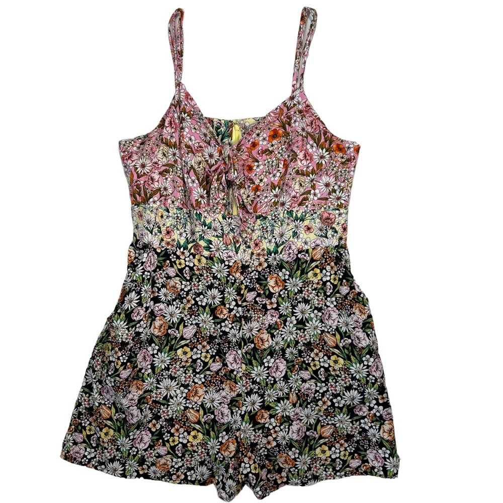 Wild Fable Daisy Floral Ombre Adjustable Straps Zip Up Front Keyhole Romper